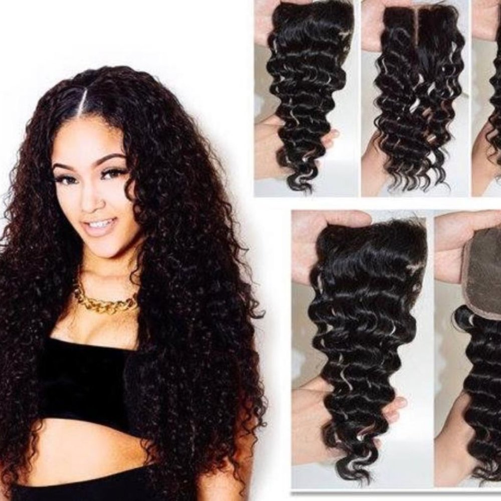 12" 4X4 Brazilian Human Hair Deep Wave 3 Part  Lace Closure